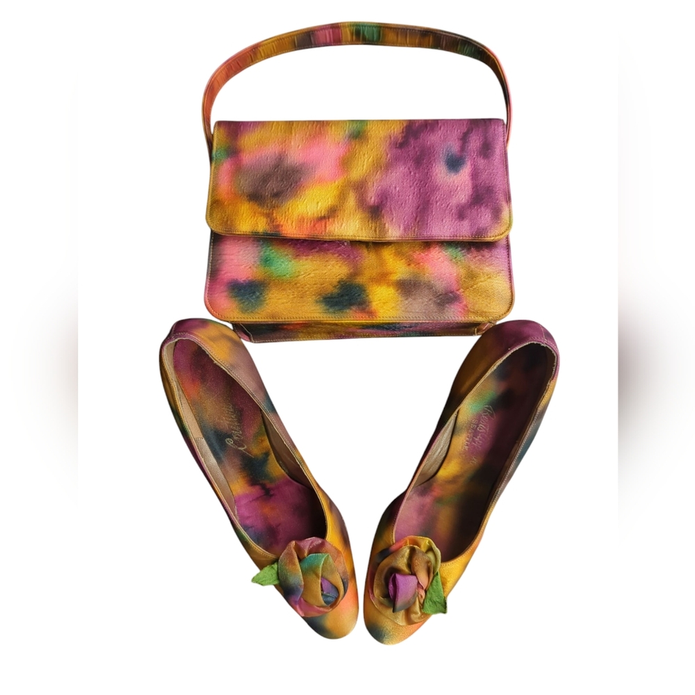 True Vintage 50s/60s  Watercolor Tie-dye Women's Bag and Heels 7.5